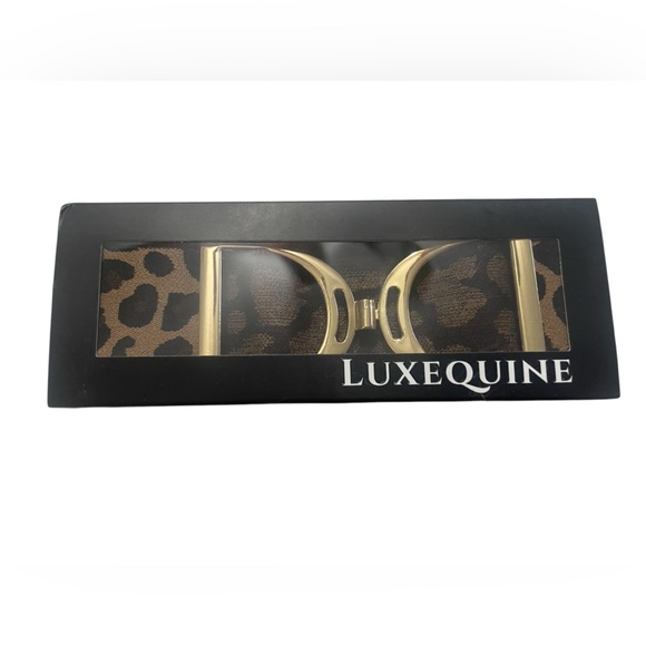 NWT Luxequine 2” Wide Tan/Black Leopard Equestrian Belt with Gold Stirrup Buckle - Picture 2 of 3
